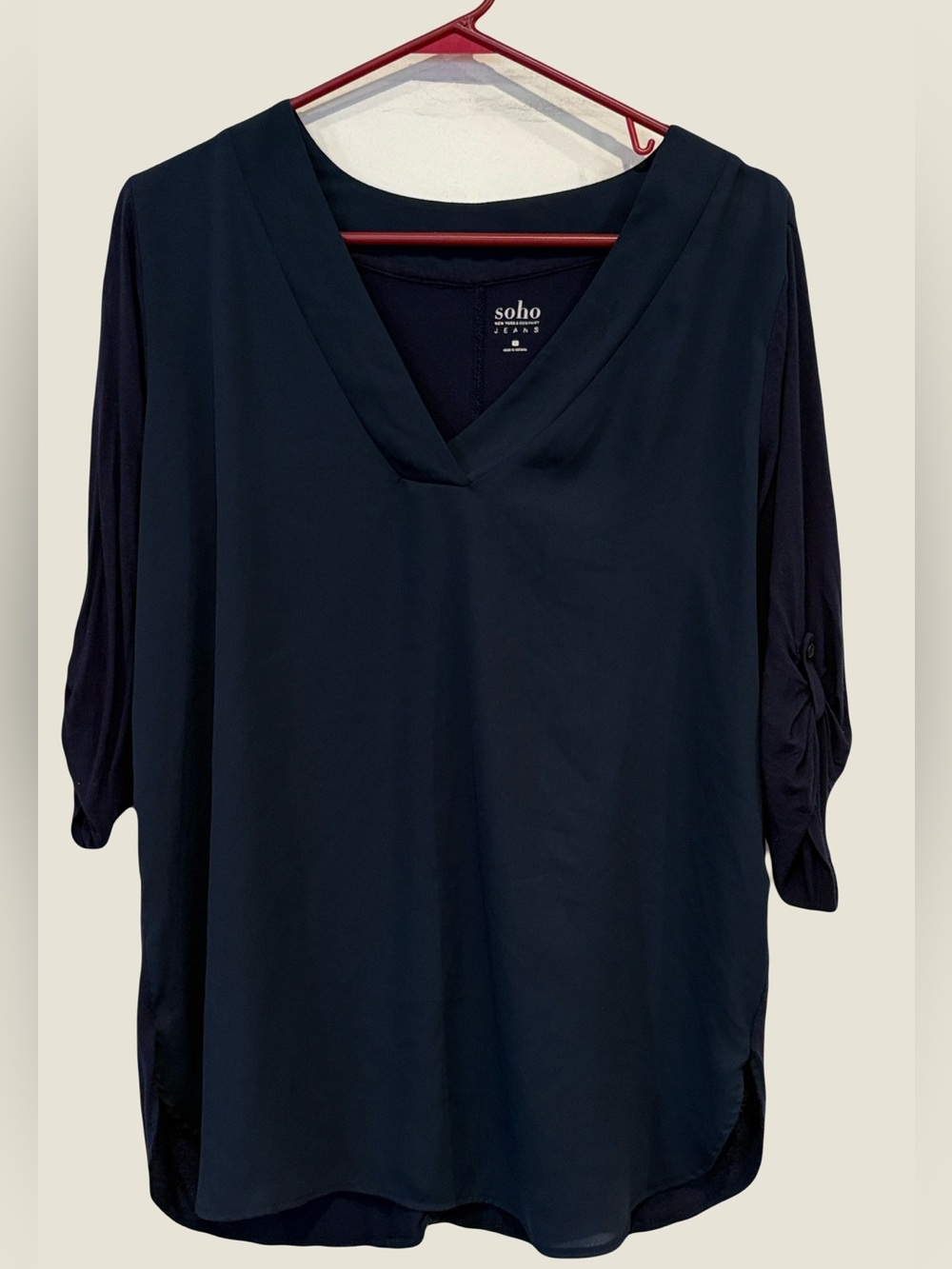 Soho Navy V-Neck 3/4 Sleeve Tunic